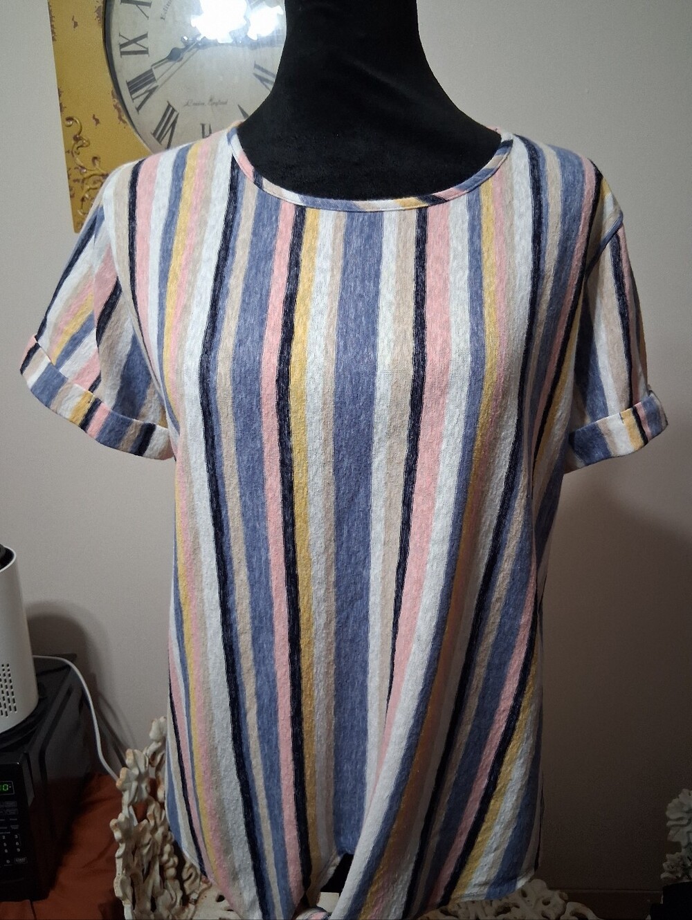 Striped Short-Sleeve Tie-Hem Top - Multicolor